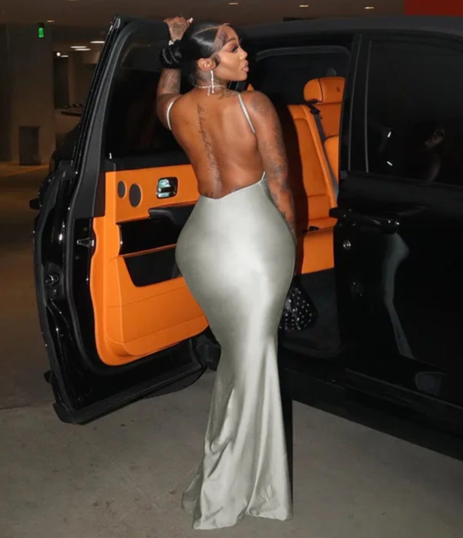 Sexy Long Silver Dinner Dress