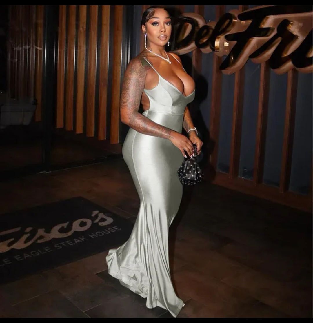 Sexy Long Silver Dinner Dress
