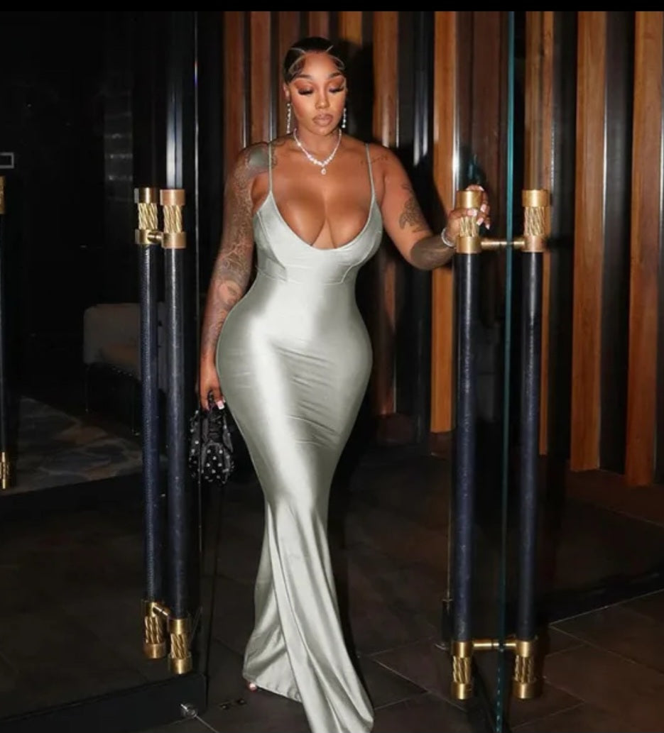 Sexy Long Silver Dinner Dress