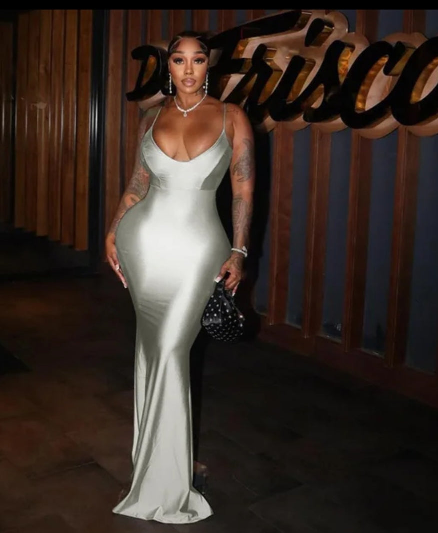 Sexy Long Silver Dinner Dress