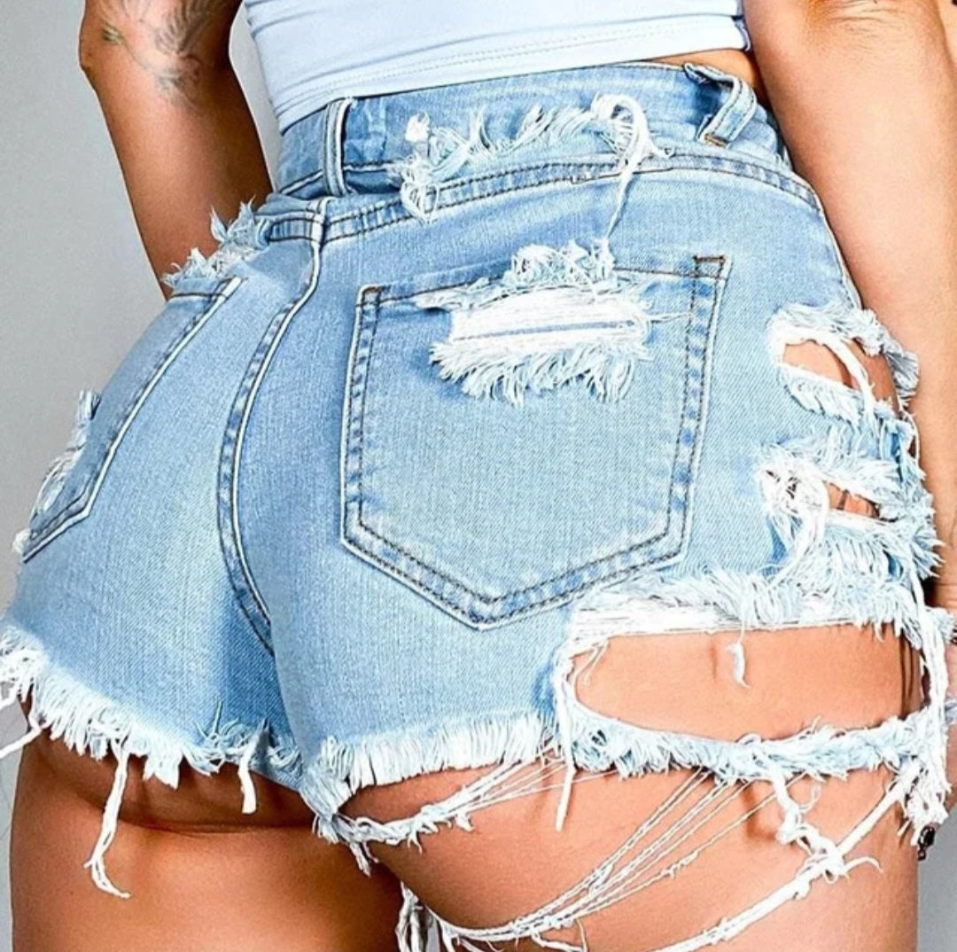 Denim De-stressed Jean Shorts